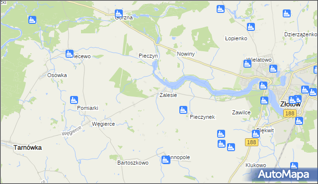 mapa Zalesie gmina Złotów, Zalesie gmina Złotów na mapie Targeo