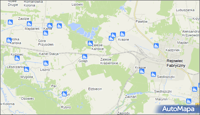 mapa Zalesie Krasieńskie, Zalesie Krasieńskie na mapie Targeo