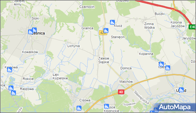 mapa Zalesie Śląskie, Zalesie Śląskie na mapie Targeo