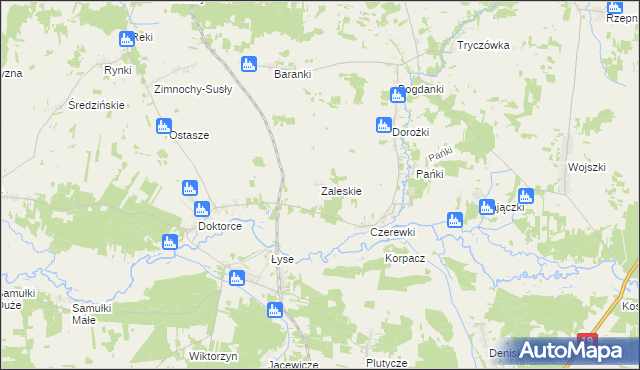 mapa Zaleskie gmina Juchnowiec Kościelny, Zaleskie gmina Juchnowiec Kościelny na mapie Targeo