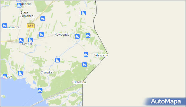 mapa Zaleszany gmina Michałowo, Zaleszany gmina Michałowo na mapie Targeo