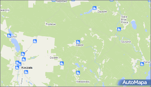 mapa Załęże gmina Koczała, Załęże gmina Koczała na mapie Targeo