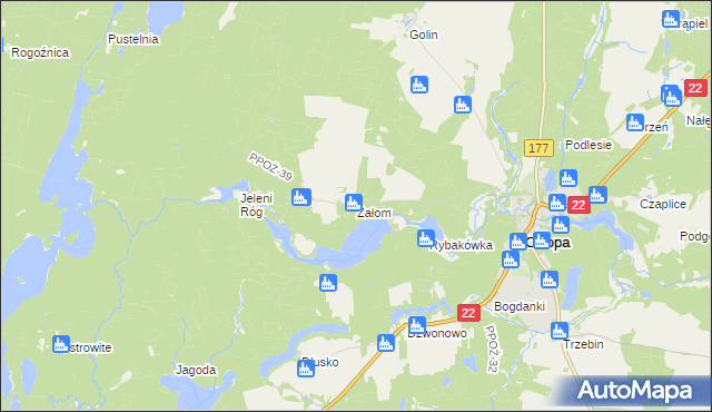 mapa Załom gmina Człopa, Załom gmina Człopa na mapie Targeo