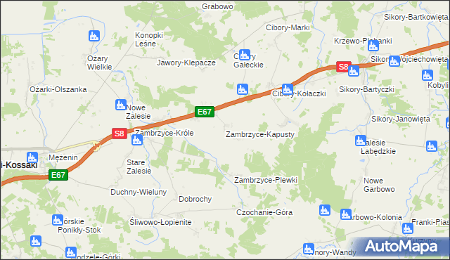 mapa Zambrzyce-Kapusty, Zambrzyce-Kapusty na mapie Targeo