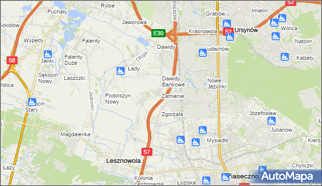 mapa Zamienie gmina Lesznowola, Zamienie gmina Lesznowola na mapie Targeo