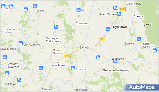 mapa Zamość gmina Sypniewo, Zamość gmina Sypniewo na mapie Targeo
