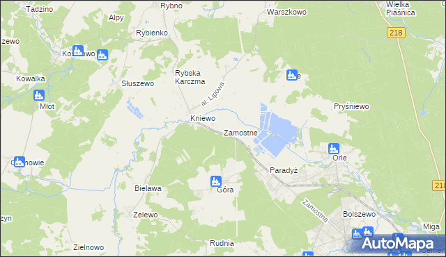 mapa Zamostne gmina Wejherowo, Zamostne gmina Wejherowo na mapie Targeo