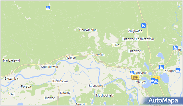 mapa Zamyślin gmina Międzychód, Zamyślin gmina Międzychód na mapie Targeo