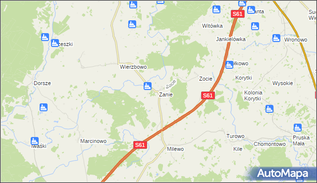 mapa Zanie gmina Kalinowo, Zanie gmina Kalinowo na mapie Targeo