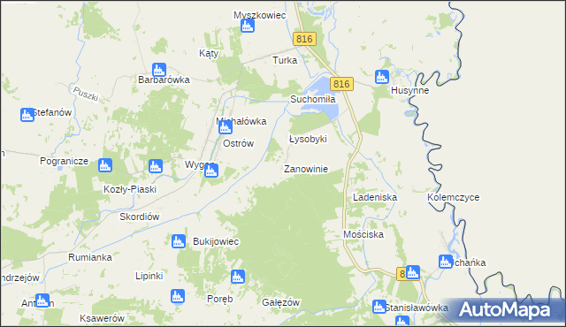 mapa Zanowinie, Zanowinie na mapie Targeo