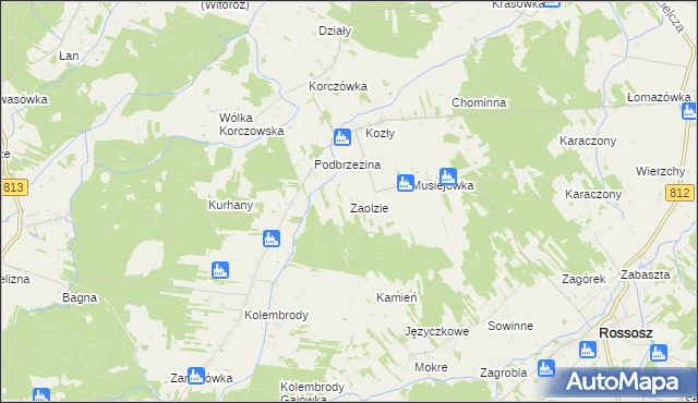 mapa Zaolzie gmina Rossosz, Zaolzie gmina Rossosz na mapie Targeo