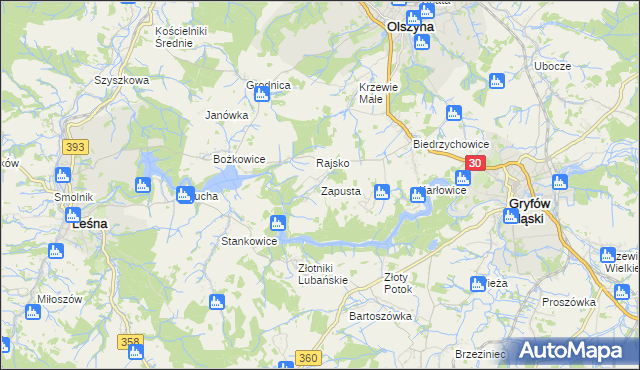 mapa Zapusta gmina Olszyna, Zapusta gmina Olszyna na mapie Targeo