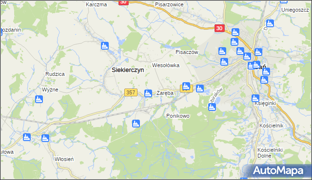 mapa Zaręba gmina Siekierczyn, Zaręba gmina Siekierczyn na mapie Targeo