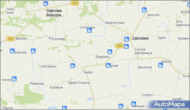 mapa Zarębowo gmina Zakrzewo, Zarębowo gmina Zakrzewo na mapie Targeo