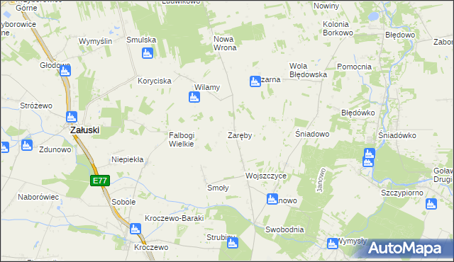 mapa Zaręby gmina Zakroczym, Zaręby gmina Zakroczym na mapie Targeo