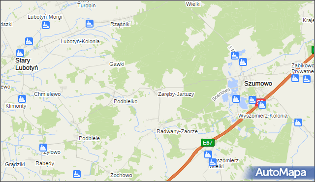 mapa Zaręby-Jartuzy, Zaręby-Jartuzy na mapie Targeo