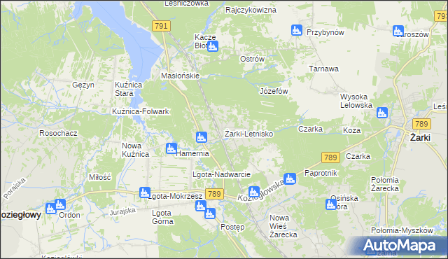 mapa Żarki-Letnisko, Żarki-Letnisko na mapie Targeo