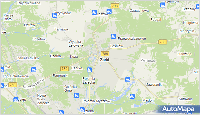 mapa Żarki powiat myszkowski, Żarki powiat myszkowski na mapie Targeo