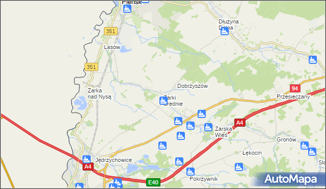 mapa Żarki Średnie, Żarki Średnie na mapie Targeo