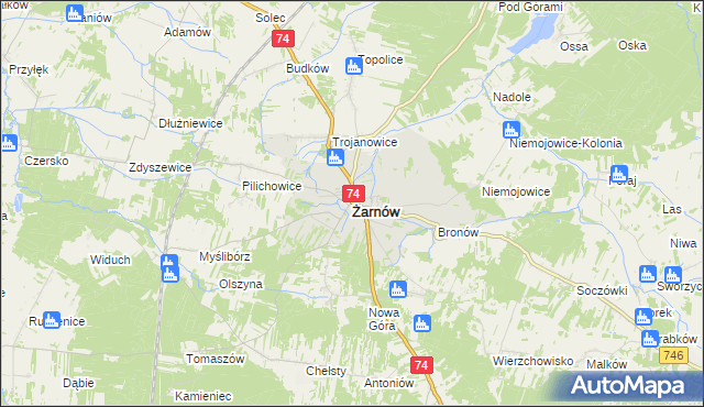 mapa Żarnów powiat opoczyński, Żarnów powiat opoczyński na mapie Targeo