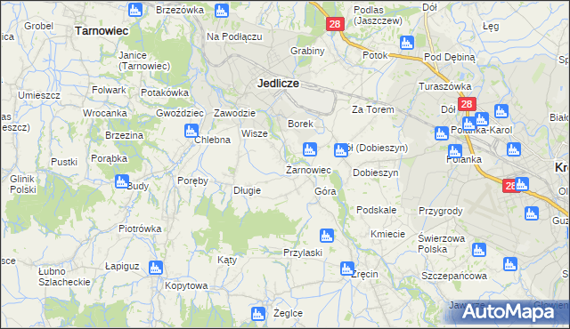 mapa Żarnowiec gmina Jedlicze, Żarnowiec gmina Jedlicze na mapie Targeo