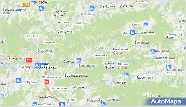 mapa Żarnówka gmina Maków Podhalański, Żarnówka gmina Maków Podhalański na mapie Targeo