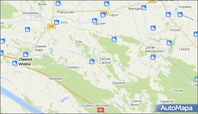 mapa Zarośle Cienkie, Zarośle Cienkie na mapie Targeo