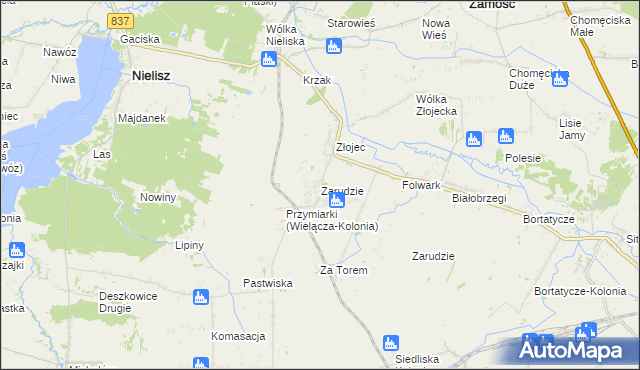 mapa Zarudzie gmina Nielisz, Zarudzie gmina Nielisz na mapie Targeo