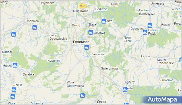 mapa Zarzecze gmina Dębowiec, Zarzecze gmina Dębowiec na mapie Targeo