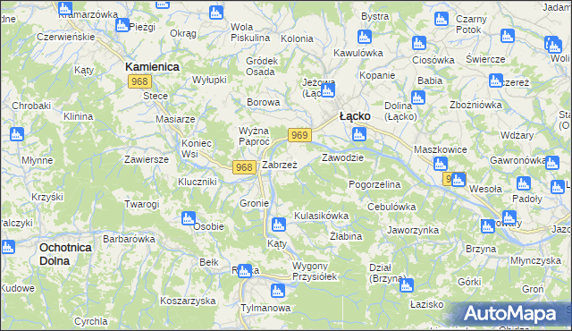 mapa Zarzecze gmina Łącko, Zarzecze gmina Łącko na mapie Targeo