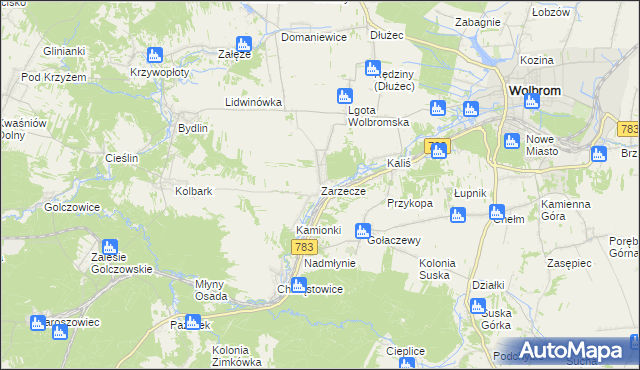 mapa Zarzecze gmina Wolbrom, Zarzecze gmina Wolbrom na mapie Targeo