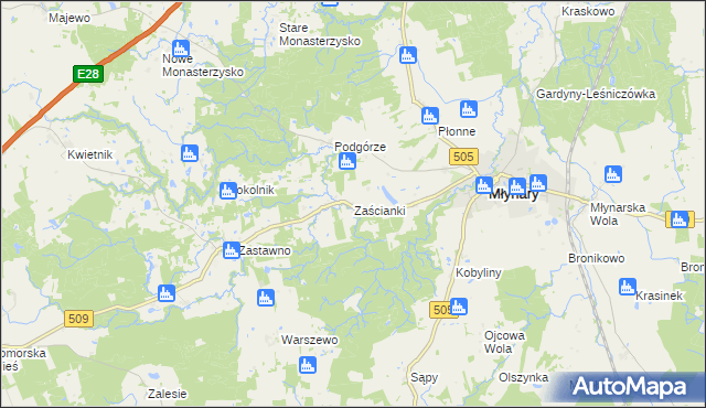 mapa Zaścianki gmina Młynary, Zaścianki gmina Młynary na mapie Targeo