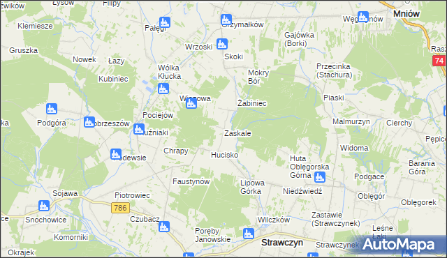 mapa Zaskale gmina Strawczyn, Zaskale gmina Strawczyn na mapie Targeo