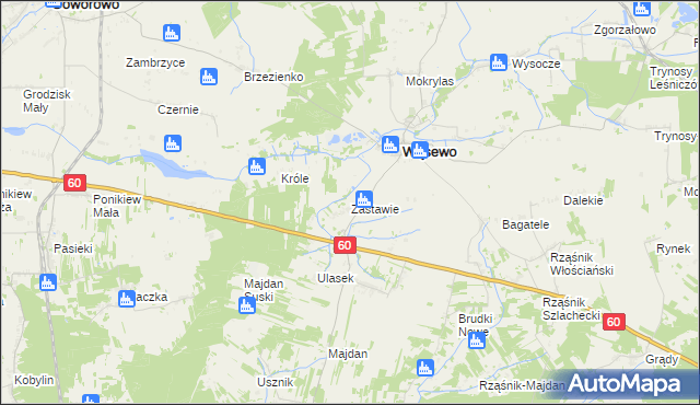 mapa Zastawie gmina Wąsewo, Zastawie gmina Wąsewo na mapie Targeo