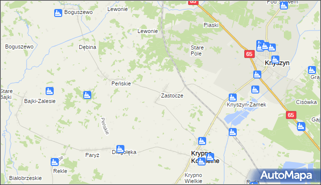 mapa Zastocze gmina Krypno, Zastocze gmina Krypno na mapie Targeo