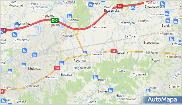 mapa Zawada gmina Dębica, Zawada gmina Dębica na mapie Targeo