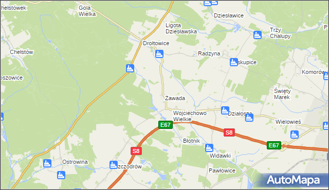 mapa Zawada gmina Syców, Zawada gmina Syców na mapie Targeo