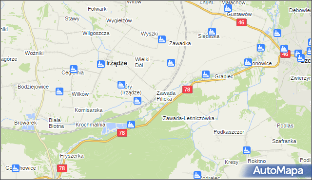 mapa Zawada Pilicka, Zawada Pilicka na mapie Targeo