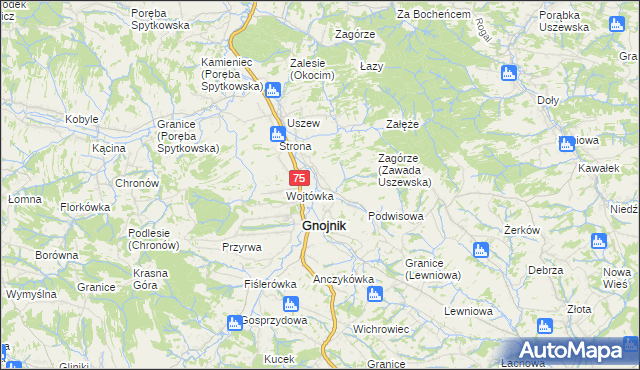 mapa Zawada Uszewska, Zawada Uszewska na mapie Targeo