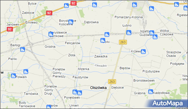 mapa Zawadka gmina Olszówka, Zawadka gmina Olszówka na mapie Targeo