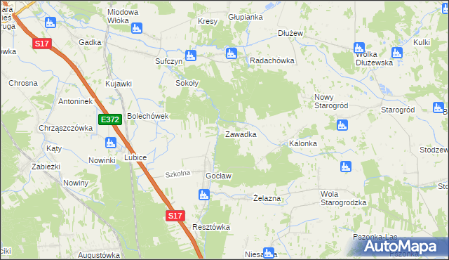 mapa Zawadka gmina Pilawa, Zawadka gmina Pilawa na mapie Targeo