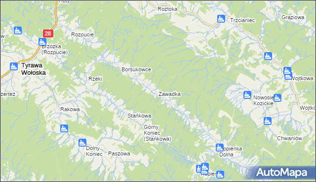mapa Zawadka gmina Ustrzyki Dolne, Zawadka gmina Ustrzyki Dolne na mapie Targeo
