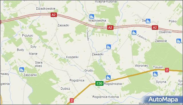 mapa Zawadki gmina Międzyrzec Podlaski, Zawadki gmina Międzyrzec Podlaski na mapie Targeo