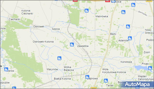 mapa Zawadów gmina Puchaczów, Zawadów gmina Puchaczów na mapie Targeo