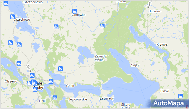 mapa Zawady Ełckie, Zawady Ełckie na mapie Targeo