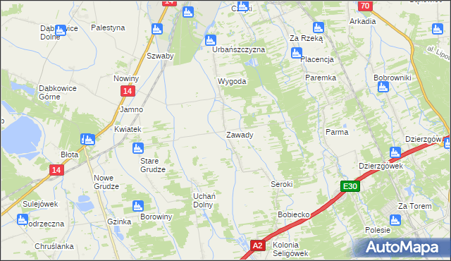 mapa Zawady gmina Łowicz, Zawady gmina Łowicz na mapie Targeo