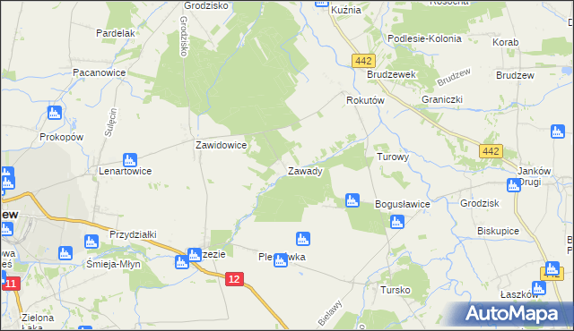 mapa Zawady gmina Pleszew, Zawady gmina Pleszew na mapie Targeo