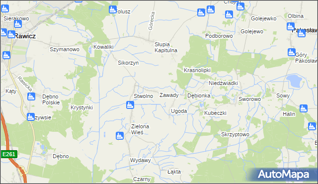 mapa Zawady gmina Rawicz, Zawady gmina Rawicz na mapie Targeo