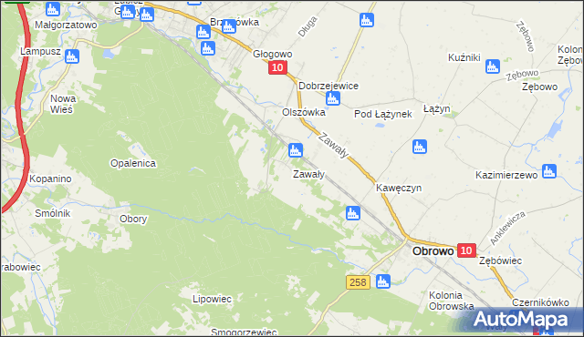 mapa Zawały gmina Obrowo, Zawały gmina Obrowo na mapie Targeo