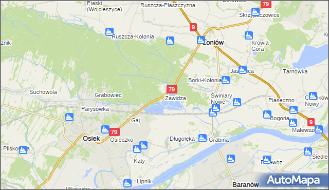 mapa Zawidza gmina Łoniów, Zawidza gmina Łoniów na mapie Targeo